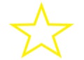 A yellow outlined five pointed star with white fill color white backdrop