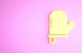 Yellow Oven glove icon isolated on pink background. Kitchen potholder sign. Cooking glove. Minimalism concept. 3d