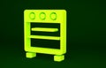 Yellow Oven icon isolated on green background. Stove gas oven sign. Minimalism concept. 3d illustration 3D render