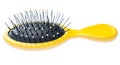 Yellow paddle brush is on white background, side view