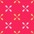 Yellow Paddle icon isolated seamless pattern on red background. Paddle boat oars. Vector Royalty Free Stock Photo