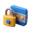 Yellow lock blue card security protection safety Royalty Free Stock Photo