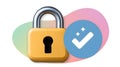 Yellow padlock security checkmark colorful abstract background digital protection privacy safe data secure access encryption Royalty Free Stock Photo