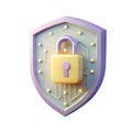 Yellow padlock on shield with circuit board pattern isolated on a transparent background security Royalty Free Stock Photo