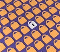Yellow padlocks in row and white access icon, data storage