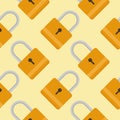 Yellow padlocks. Seamless pattern with colorful locks on a color background. Vector Cyber attack security pattern seamless with