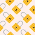 Yellow padlocks. Seamless pattern with colorful locks on a color background. Vector Cyber attack security pattern seamless with