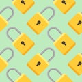 Yellow padlocks. Seamless pattern with colorful locks on a color background. Vector Cyber attack security pattern seamless with