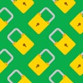 Yellow padlocks. Seamless pattern with colorful locks on a color background. Vector Cyber attack security pattern seamless with