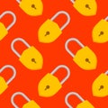 Yellow padlocks. Seamless pattern with colorful locks on a color background. Vector Cyber attack security pattern seamless with