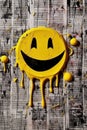 Yellow paint dripping on the newspaper, smile. Beautiful illustration picture. Generative AI