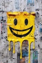 Yellow paint dripping on the newspaper, smile. Beautiful illustration picture. Generative AI