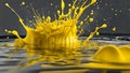 Yellow paint splatter hittong a surface producing abstract art