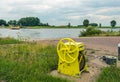 Yellow painted winch of a cable ferry