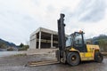 Yellow pallet lift truck transporter Royalty Free Stock Photo