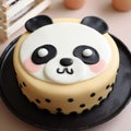 Yellow Panda Cake With White Dots - Fun And Playful Flan Face Cake