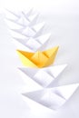 Yellow paper boat in queue Royalty Free Stock Photo