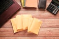 yellow paper bubble envelope on table