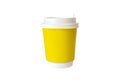 yellow paper coffee mug on a isolated white background. Empty space for text and design on a cup of coffee. The form for the name Royalty Free Stock Photo