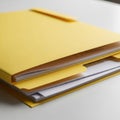 Yellow Paper Folder with Documents and Papers Inside on a White Surface stationery Royalty Free Stock Photo