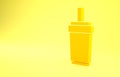 Yellow Paper glass with drinking straw and water icon isolated on yellow background. Soda drink glass. Fresh cold Royalty Free Stock Photo