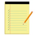 Yellow Paper Notepad with Copy Space, Checkmarks, Lead Pencil Royalty Free Stock Photo