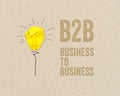 Yellow paper light bulb with B2B - Business to business on brown recycled paper background