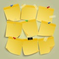 Yellow paper notes. Note memo stickers, remind sticky business paper, notice post it pin note isolated vector Royalty Free Stock Photo