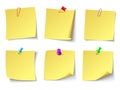 Yellow paper notes. Top view note sticker vector set Royalty Free Stock Photo