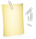 Yellow paper with paperclips Royalty Free Stock Photo