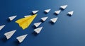 Yellow paper plane leads the entire fleet forward Royalty Free Stock Photo
