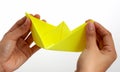 Yellow paper toy ship Royalty Free Stock Photo