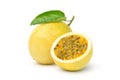 Yellow passion fruit with cut in half