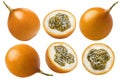 Yellow passion fruit or granadilla collection isolated