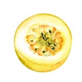 Yellow passion fruit watercolor illustration isolated on white background. Royalty Free Stock Photo