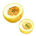 Yellow passion fruits watercolor illustration isolated on white background. Royalty Free Stock Photo