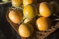 Yellow passion Marquisa fruits. The Bali fruits, Indonesia. Asia fruit in a bowl on the table background Royalty Free Stock Photo