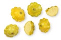 Yellow pattypan squash isolated on white background. Top view with clipping path Royalty Free Stock Photo