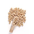 Yellow Pea white peas, matar sabut. Garden pea with wooden spoon Royalty Free Stock Photo