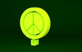 Yellow Peace icon isolated on green background. Hippie symbol of peace. Minimalism concept. 3d illustration 3D render