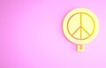 Yellow Peace icon isolated on pink background. Hippie symbol of peace. Minimalism concept. 3d illustration 3D render