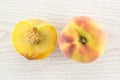 Yellow peach on grey wood Royalty Free Stock Photo