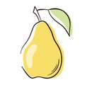 Yellow pear fruit line art icon isolated on white background. Cartoon flat design. Vector illustration. Royalty Free Stock Photo