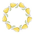 Yellow pear fruit wreath in flat style isolated on white background. Royalty Free Stock Photo