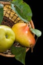 Yellow pear and green apple. Royalty Free Stock Photo