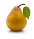 Yellow pear with green leaf isolated Royalty Free Stock Photo