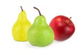 Yellow pear, green pear and red apple on isolated white background. Royalty Free Stock Photo