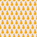 Yellow pear seamless vector pattern vintage style. Fruit background repeating retro pastel colors. Hand drawn