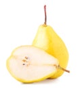 Yellow pears, cut and whole over white background Royalty Free Stock Photo