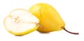 Yellow pears, cut and whole over white background Royalty Free Stock Photo